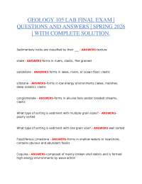 GEOLOGY 105 LAB FINAL EXAM SPRING 2026 | COMPLETE QUESTIONS AND ANSWERS | FULL SOLUTIONS I