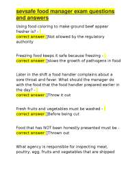 sevsafe food manager exam questions and answers