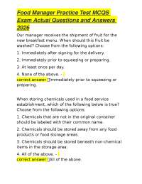 Food Manager Practice Test MCQS Exam Actual Questions and Answers 2026