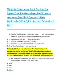 Virginia Swimming Pool Contractor Exam Practice Questions And Correct Answers (Verified
