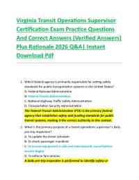 Virginia Transit Operations Supervisor Certification Exam Practice Questions And Correct