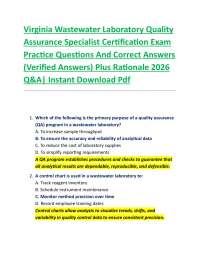 Virginia Wastewater Laboratory Quality Assurance Specialist Certification Exam Practice