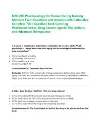 NRG 200 Pharmacology for Human Caring Nursing Midterm Exam Questions and Answers