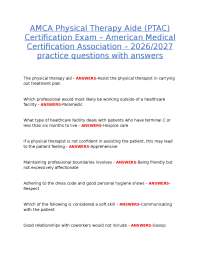 AMCA PHYSICAL THERAPY AIDE (PTAC) CERTIFICATION EXAM | 2026/2027 | PRACTICE QUESTIONS & AN