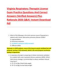 Virginia Respiratory Therapist License Exam Practice Questions And Correct Answers (Veri