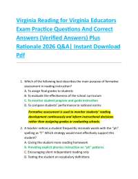 Virginia Reading for Virginia Educators Exam Practice Questions And Correct Answers (Ver
