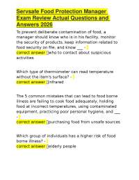 Servsafe Food Protection Manager Exam Review Actual Questions and Answers 2026