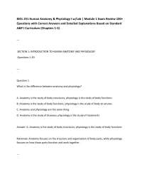 BIOL 251 Human Anatomy & Physiology I w/Lab | Module 1 Exam Review 100+ Questions with Co