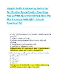 Virginia Traffic Engineering Technician Certification Exam Practice Questions And Correc