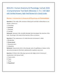 BIOL251: Human Anatomy & Physiology I w/Lab 2026 |Comprehensive Test Bank (Modules 1–7) |