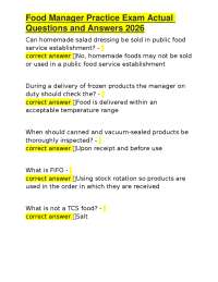 Food Manager Practice Exam Actual Questions and Answers 2026