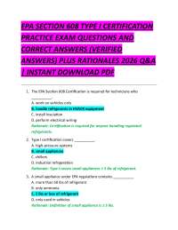 EPA SECTION 608 TYPE I CERTIFICATION PRACTICE EXAM QUESTIONS AND CORRECT ANSWERS