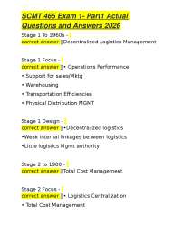 SCMT 465 Exam 1- Part1 Actual Questions and Answers 2026