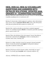 HESI, HESI A2, HESI A2 VOCABULARY QUESTIONS AND ANSWERS WITH DETAILED SOLUTIONS, UPDATED
