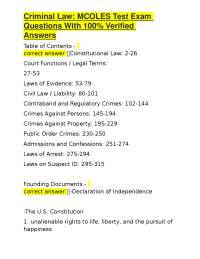 Criminal Law: MCOLES Test Exam Questions With 100% Verified Answers
