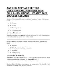 A&P HESI A2 PRACTICE TEST QUESTIONS AND ANSWERS WITH FULL A+ SOLUTIONS, UPDATED 2026, S