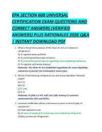 EPA SECTION 608 UNIVERSAL CERTIFICATION EXAM QUESTIONS AND CORRECT ANSWERS