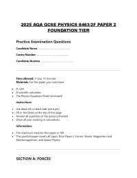 2025 AQA GCSE PHYSICS 8463/2F PAPER 2 FOUNDATION TIER