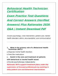 Behavioral Health Technician Certification Exam Practice Test Questions And Correct Answer