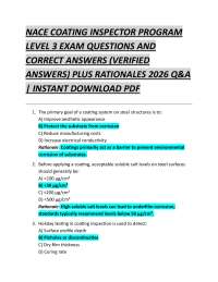NACE COATING INSPECTOR PROGRAM LEVEL 3 EXAM QUESTIONS AND CORRECT ANSWERS