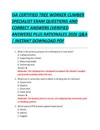 ISA CERTIFIED TREE WORKER CLIMBER SPECIALIST EXAM QUESTIONS AND CORRECT ANSWERS