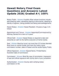 Hawaii Notary Final Exam Questions and Answers| Latest Update 2026| Graded A+| 100%