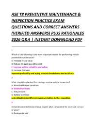ASE T8 PREVENTIVE MAINTENANCE & INSPECTION PRACTICE EXAM QUESTIONS AND CORRECT ANSWERS