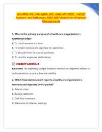 Lsus Mha 706 Final Exam 150+ Questions With Correct Answers And Rationales 2026-2027