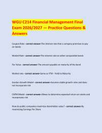 WGU C214 Financial Management Final Exam 2026/2027 — Practice Questions & Answers