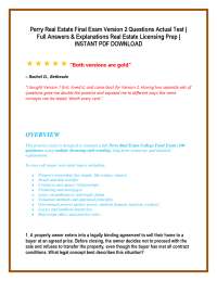 Perry Real Estate Final Exam Version 2 Questions Actual Test | Full Answers & Explanation