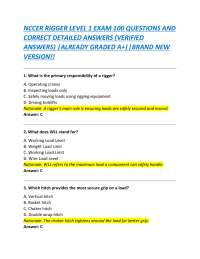 NCCER RIGGER LEVEL 1 EXAM 100 QUESTIONS AND CORRECT DETAILED ANSWERS (VERIFIED ANSWERS)