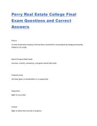 Perry Real Estate College Final Exam Questions and Correct Answers