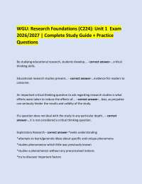 WGU: Research Foundations (C224): Unit 1 Exam 2026/2027 | Complete Study Guide + Prac