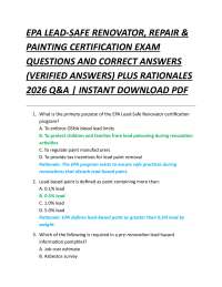 EPA LEAD-SAFE RENOVATOR, REPAIR & PAINTING CERTIFICATION EXAM QUESTIONS