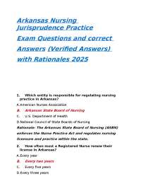 Arkansas Nursing Jurisprudence Practice Exam Questions and correct Answers (Verified Answe