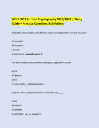 WGU C839 Intro to Cryptography 2026/2027 | Study Guide + Practice Questions & Solutions