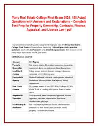 Perry Real Estate College Final Exam 2026: 150 Actual Questions with Answers and Explanat