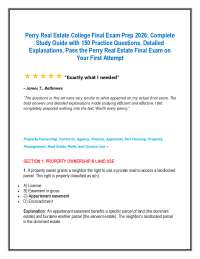 Perry Real Estate College Final Exam Prep 2026: Complete Study Guide with 150 Practice Qu