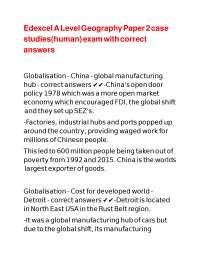 Edexcel A Level Geography Paper 2 case studies(human) exam with correct answers