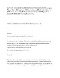 CA PSI SITE - LIFE, ACCIDENT AND HEALTH AGENT EXAM (LIFE AGENT) Complete Practice Exam -