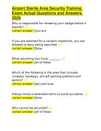 Airport Sterile Area Security Training Exam Actual Questions and Answers 2026