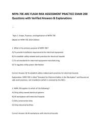 NFPA 70E ARC FLASH RISK ASSESSMENT PRACTICE EXAM 200 Questions with Verified Answers & Ex