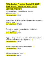 SIDA Badge Practice Test JFK -LGA -EWR Exam Questions With 100% Verified Answers