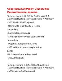 Geography 2025 Paper 1 Case studies Exam with correct answers