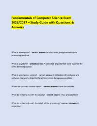 Fundamentals of Computer Science Exam 2026/2027 – Study Guide with Questions & Answers