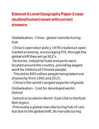 Edexcel A Level Geography Paper 2 case studies(human) exam with correct answers