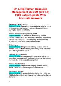 Dr. Little Human Resource Management Quiz #1 (CH 1-4) 2026 Latest Update