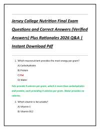 Jersey College Nutrition Final Exam Questions and Correct Answers (Verified Answers) Plu