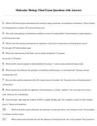Molecular Biology Final Exam Questions with Answers