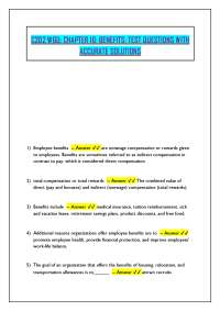 C202 WGU: CHAPTER 10: BENEFITS: TEST QUESTIONS WITH ACCURATE SOLUTIONS